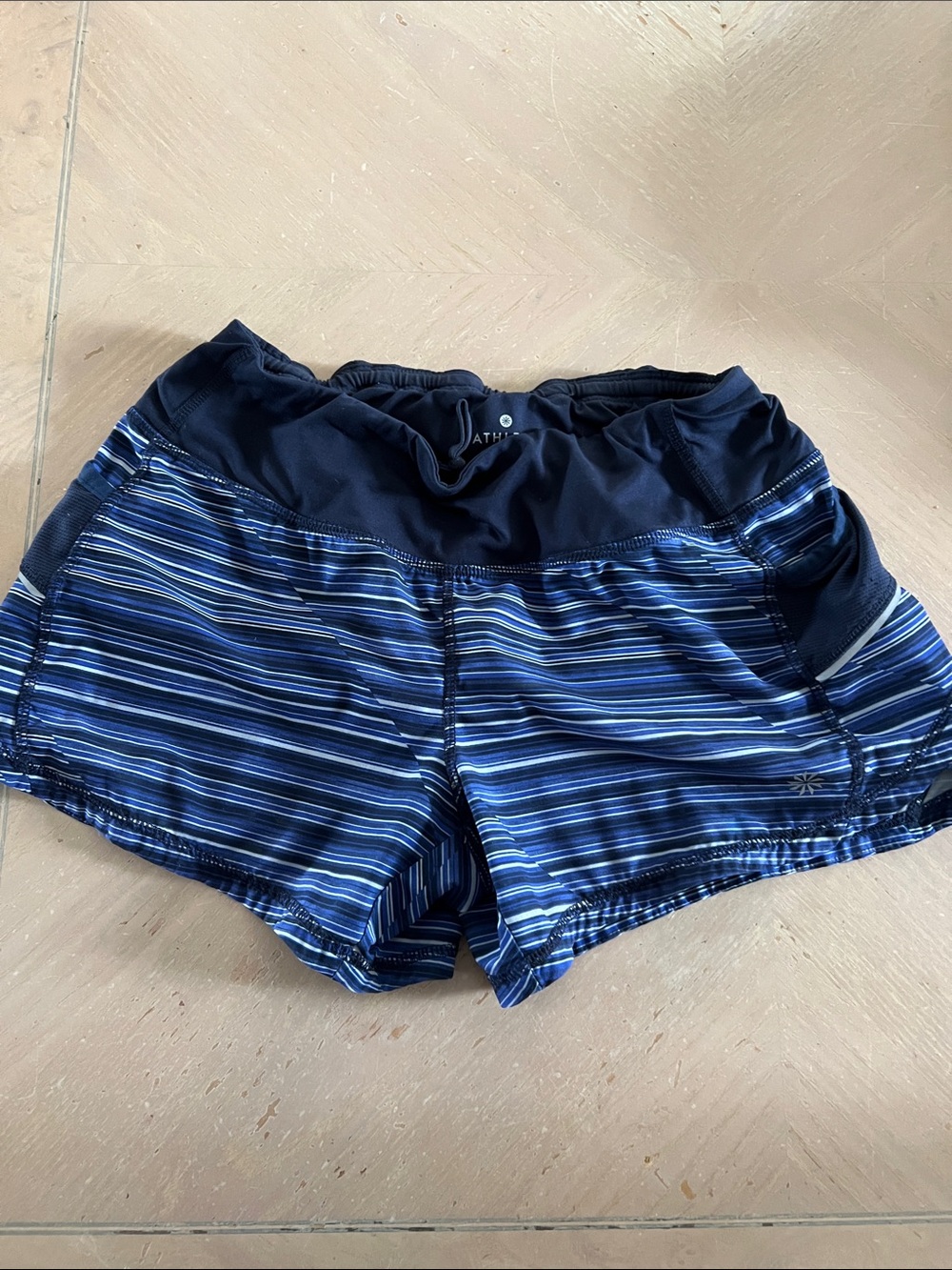 Athleta Navy and Blue Striped Athletic Shorts
